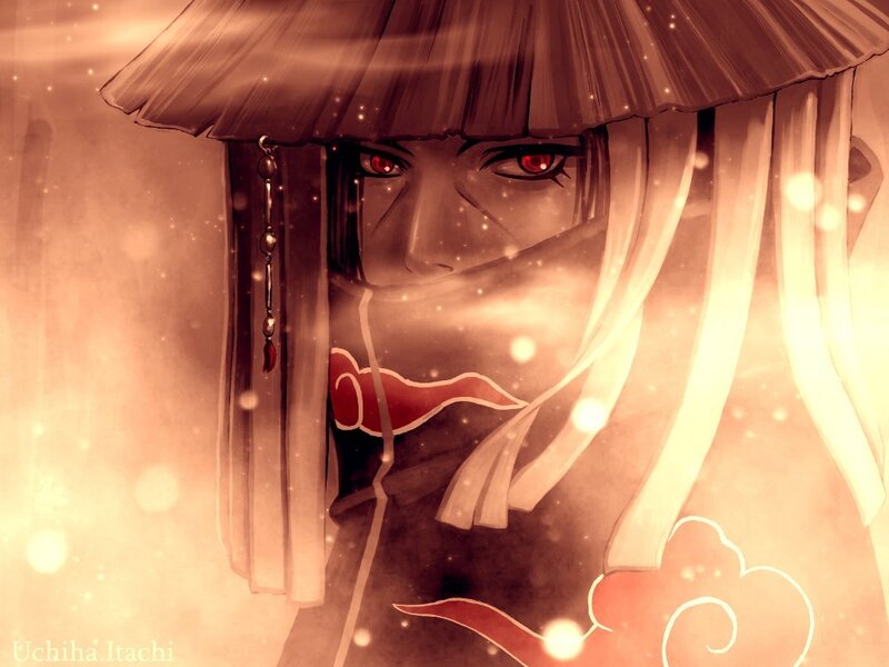 Uchiha Itachi Character — Brown, Dramatic, Anime, Red Eyes, Cloud Symbol, Hat