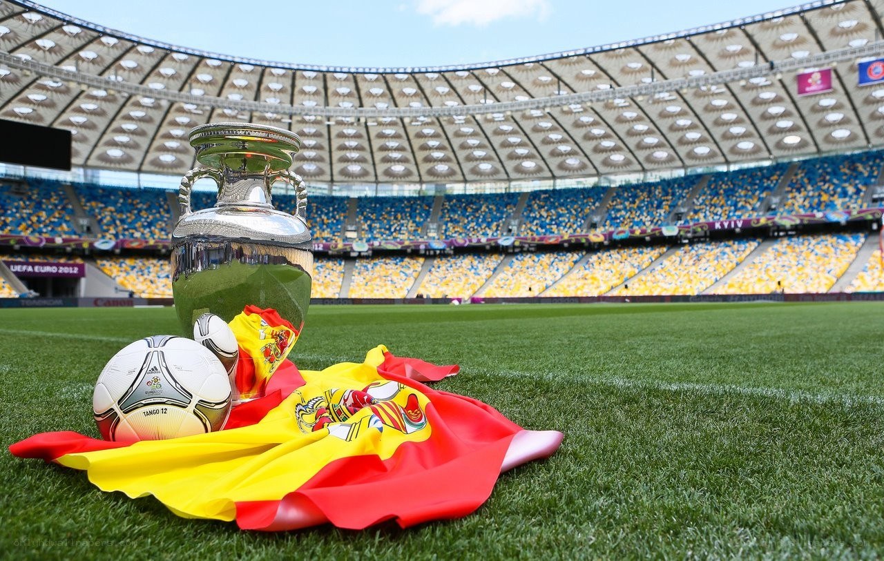 UEFA Euro 2012 trophy and flag