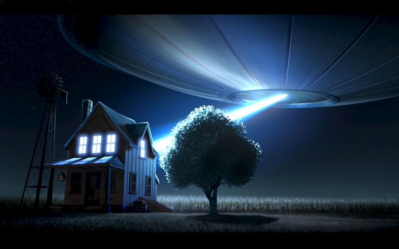 UFO Abducting a House — Blue