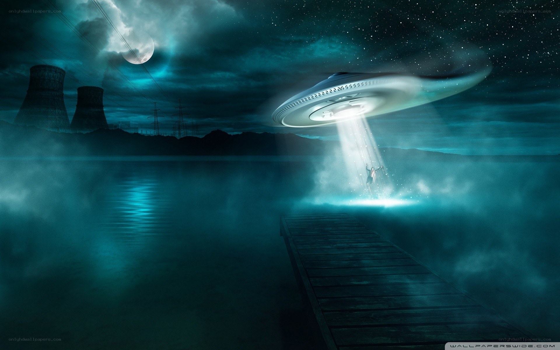 UFO abduction over lake