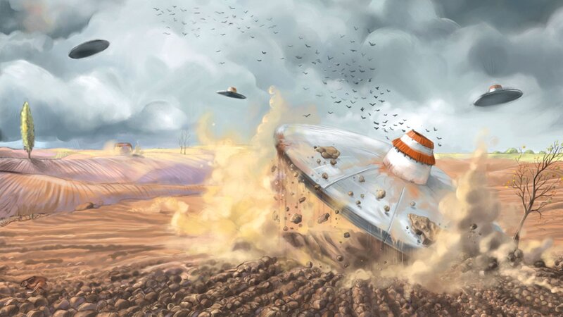 UFO crash in a barren field