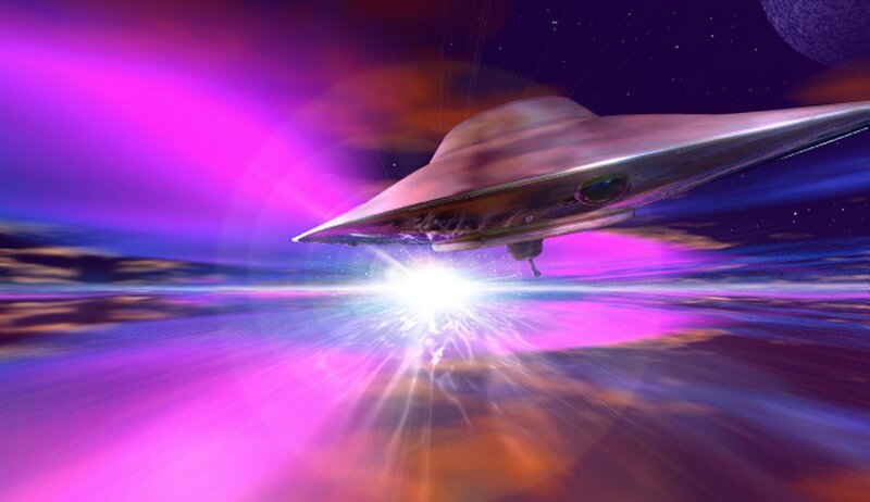 UFO flying through space
