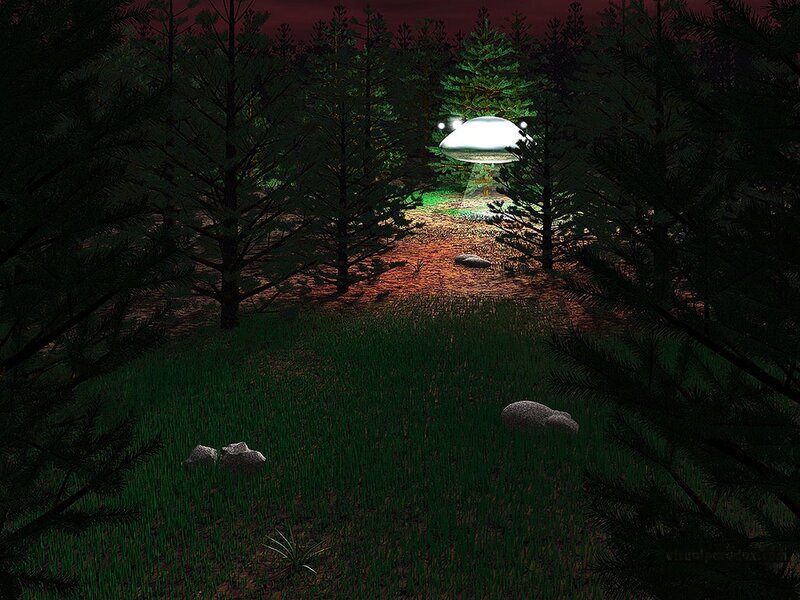 UFO in forest clearing