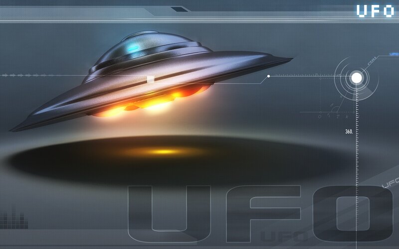 UFO in futuristic interface