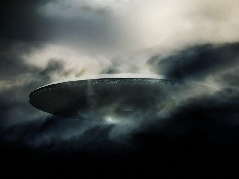 UFO in stormy clouds