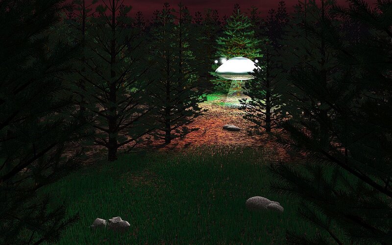UFO landing in forest