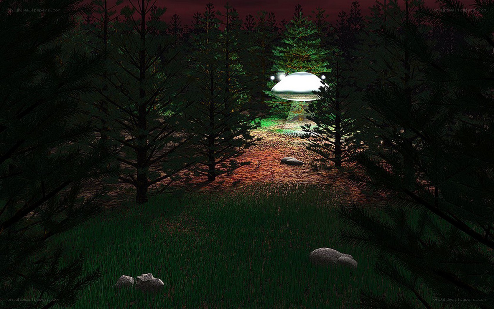 UFO landing in forest