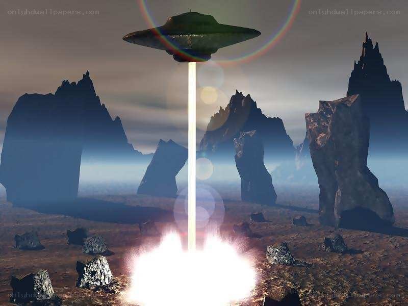 UFO landing on alien planet