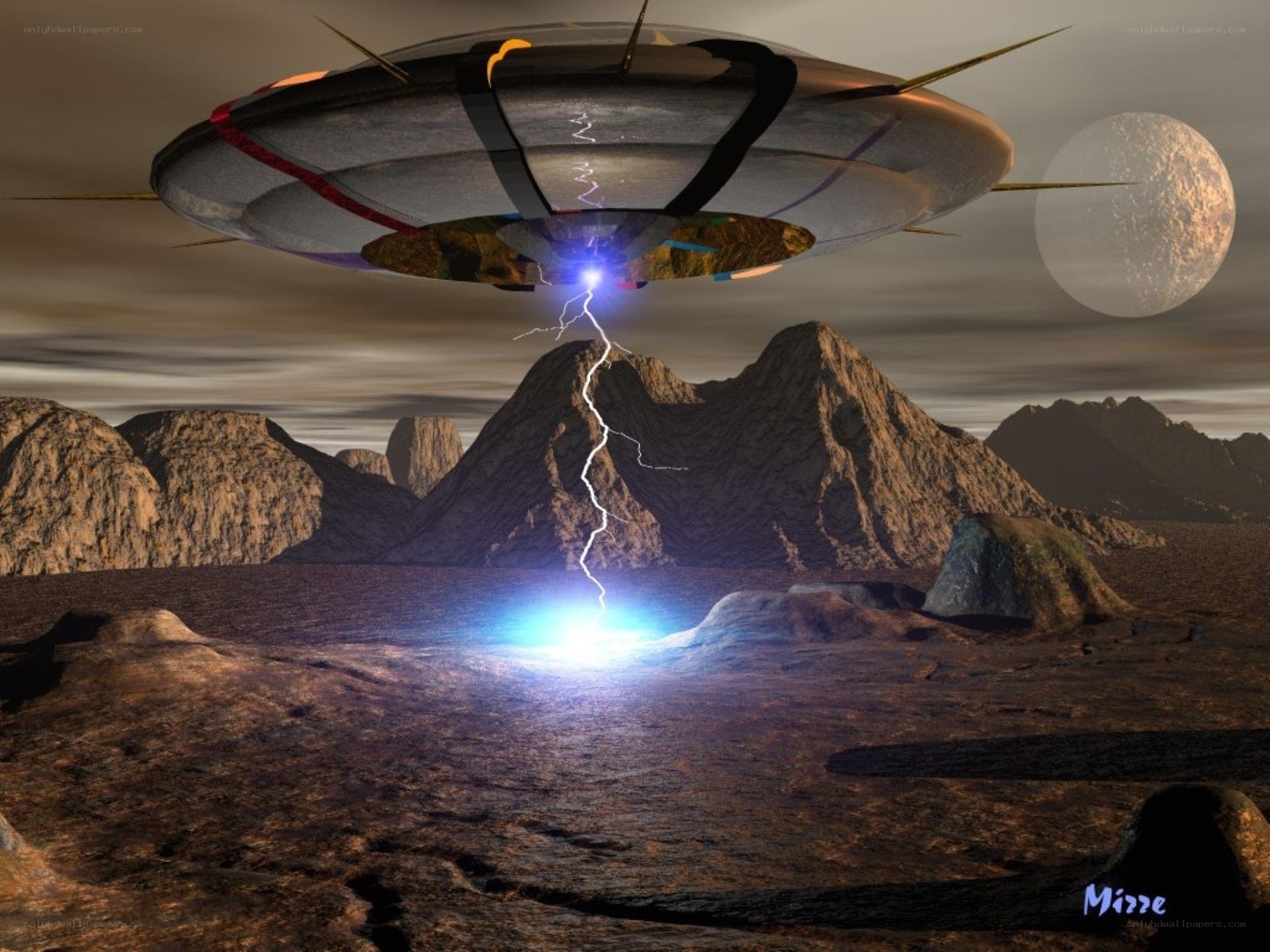 UFO landing on alien planet