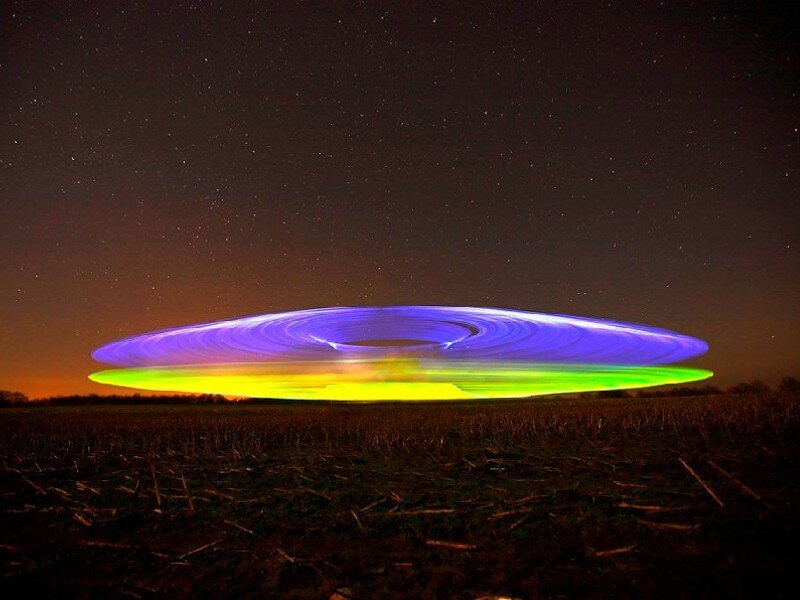 UFO light painting in field