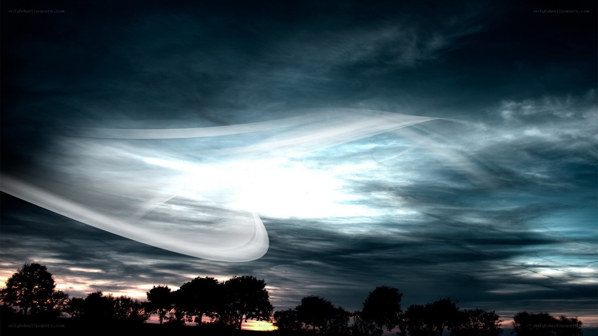 UFO over a forest at dusk