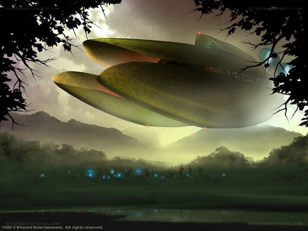 UFO over a misty valley