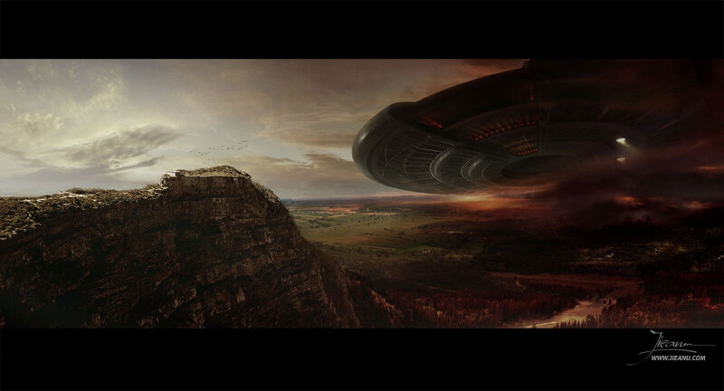 UFO over a rocky landscape