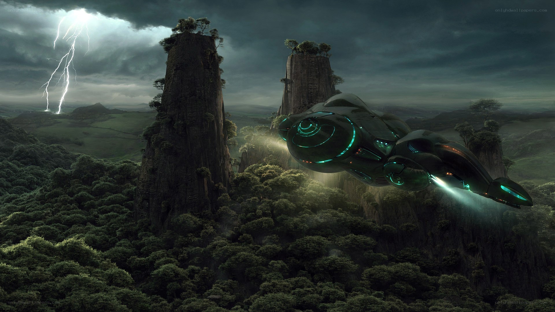 UFO over alien landscape