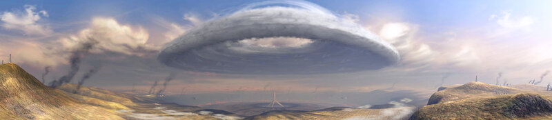 UFO over alien landscape