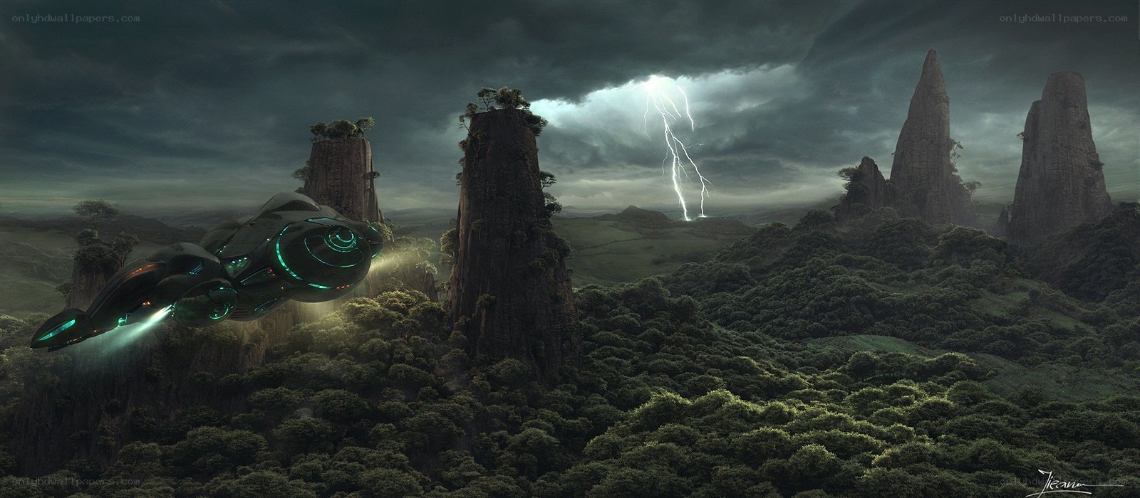 UFO over alien landscape