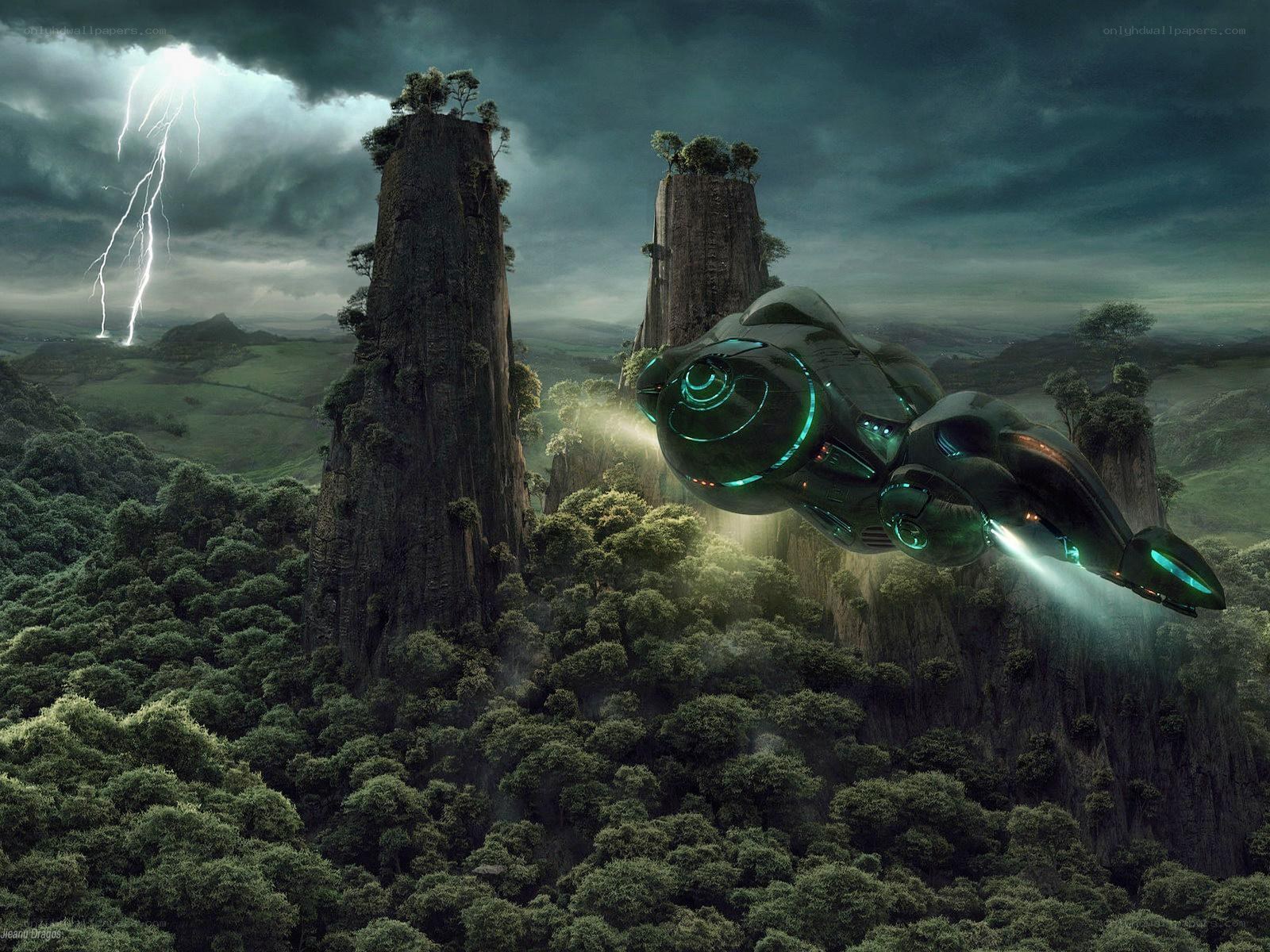 UFO over alien landscape
