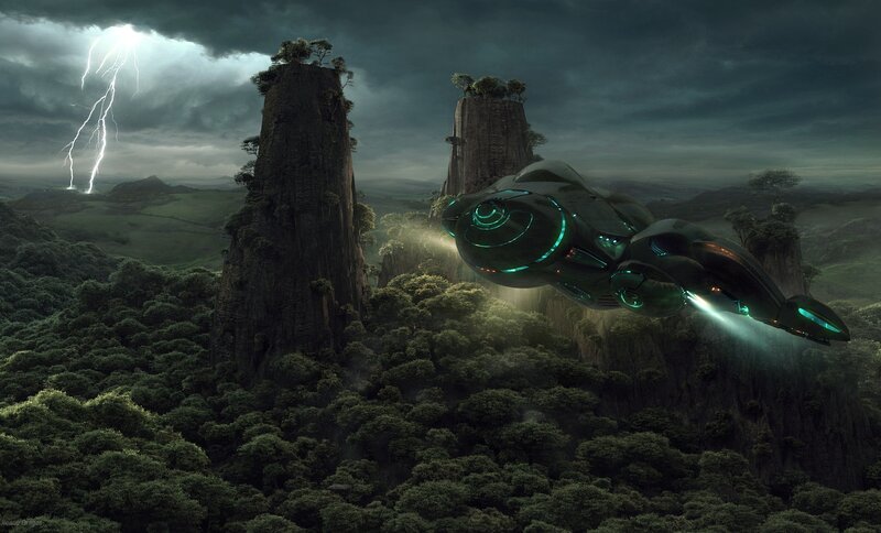 UFO over alien landscape
