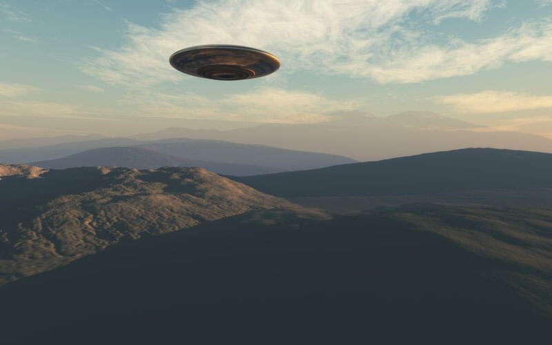 Ufo over Alien Landscape — Brown