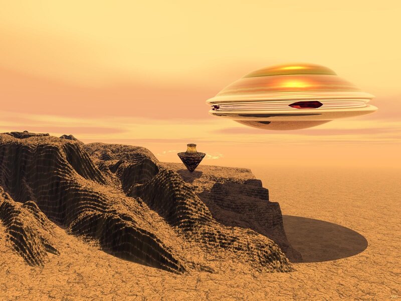 Ufo over Alien Landscape — Orange