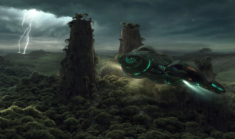 UFO over alien landscape