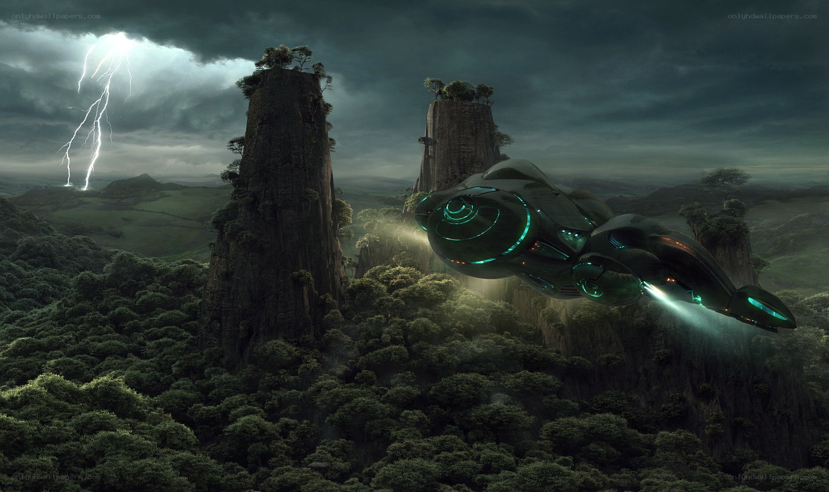 UFO over alien landscape