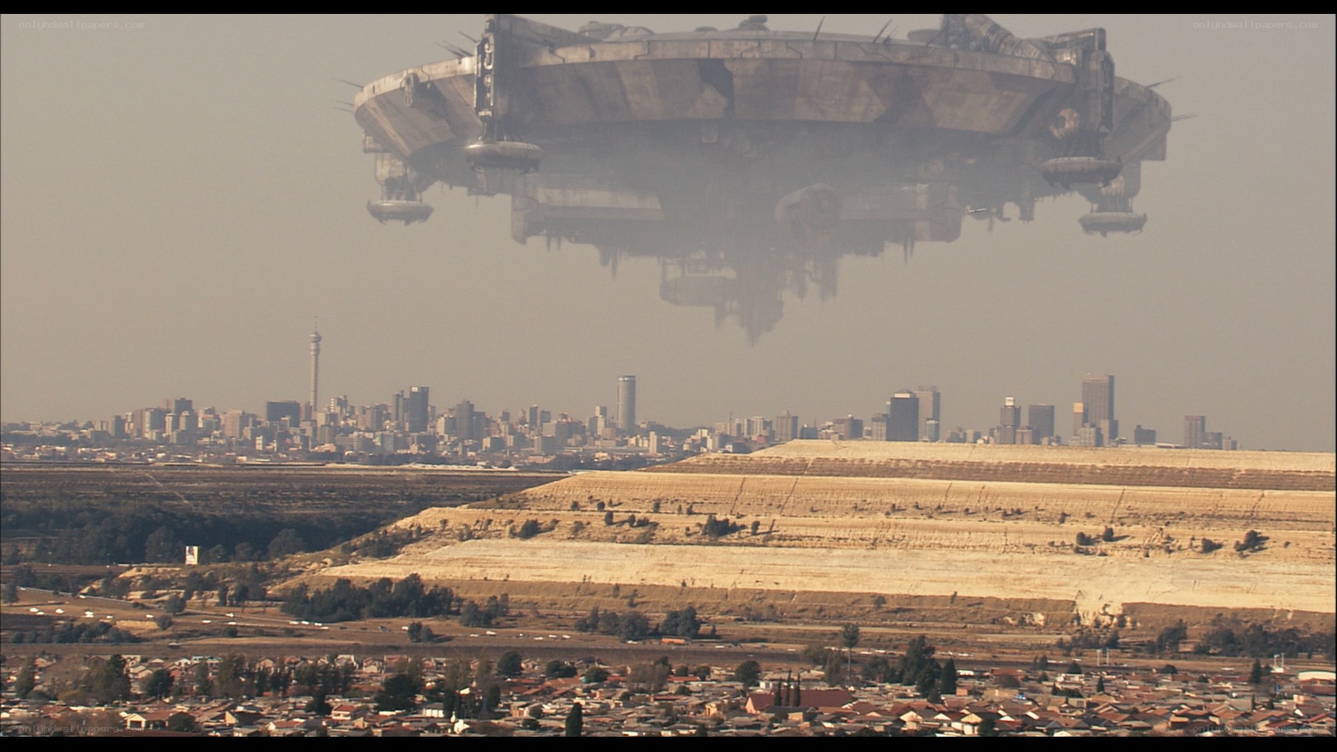 UFO over city skyline