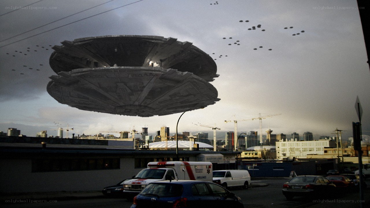 UFO over city skyline