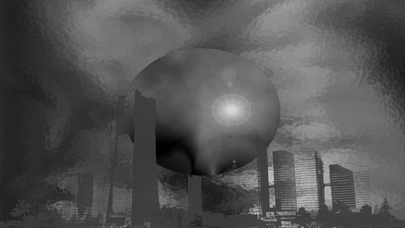 UFO over city skyline