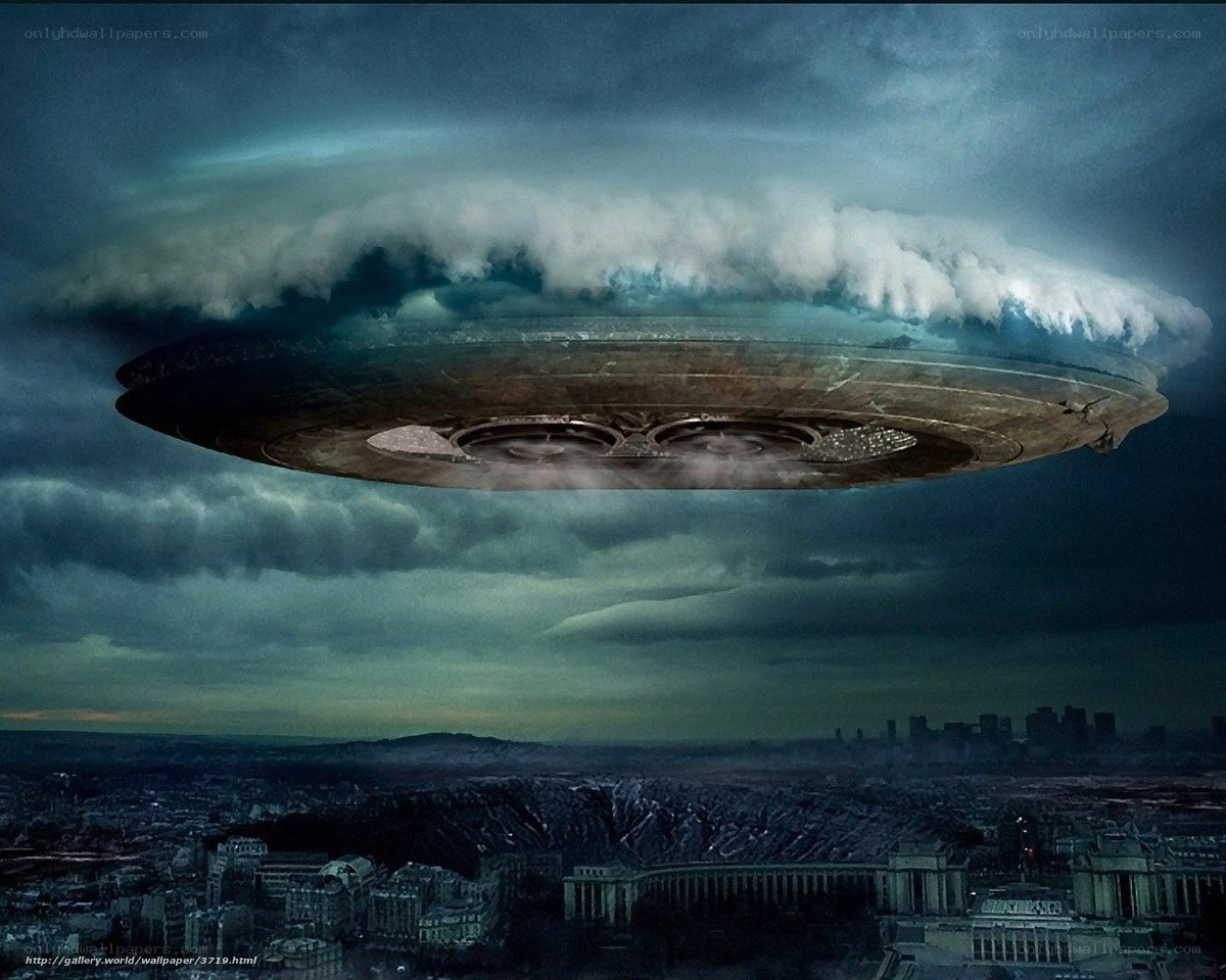 UFO over city skyline
