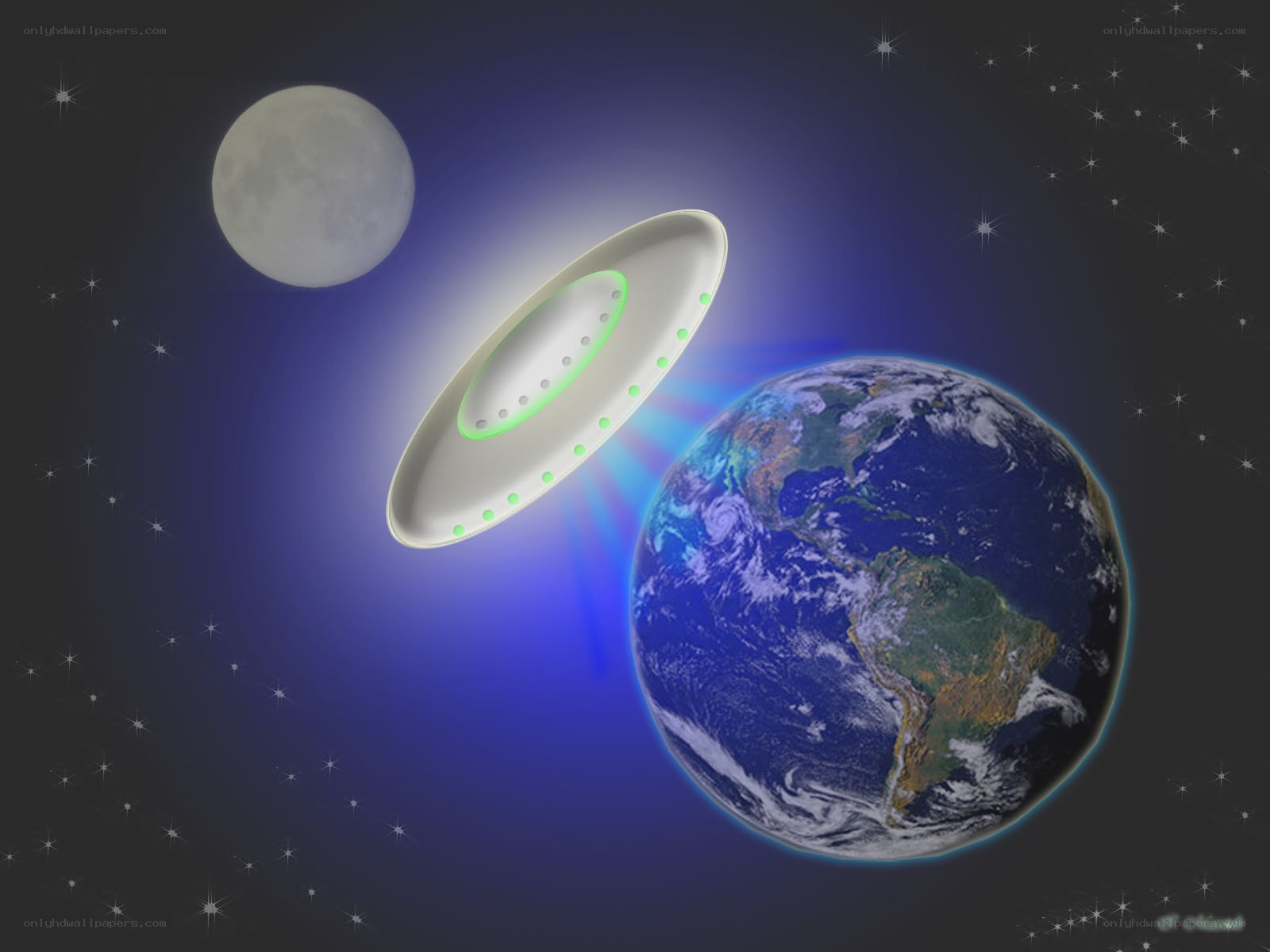 UFO over Earth and Moon