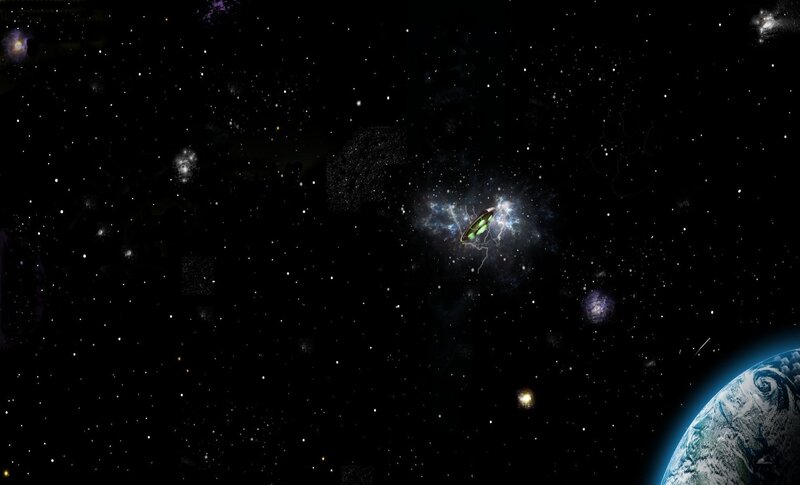 UFO over Earth in space