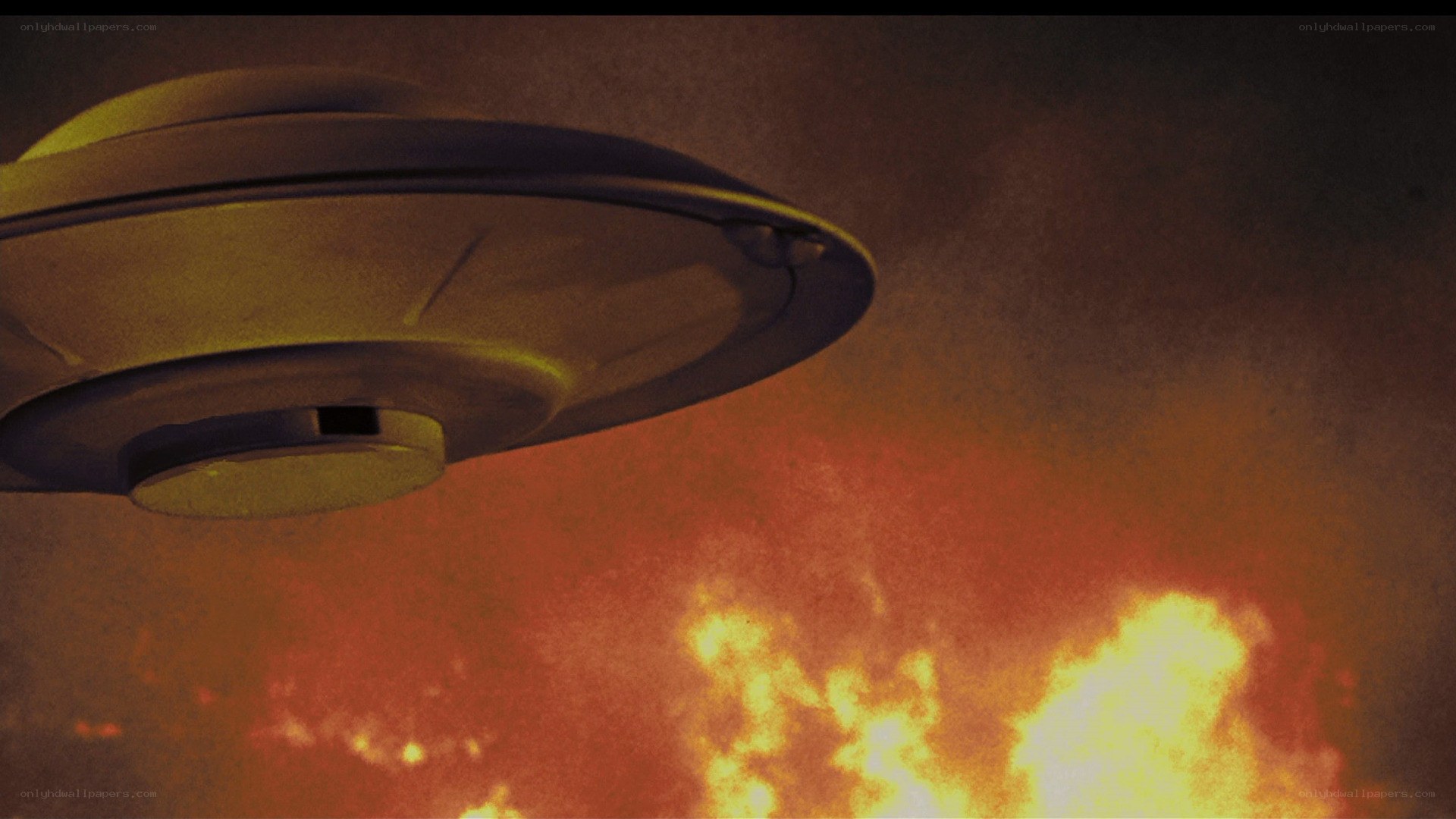 UFO over fiery sky