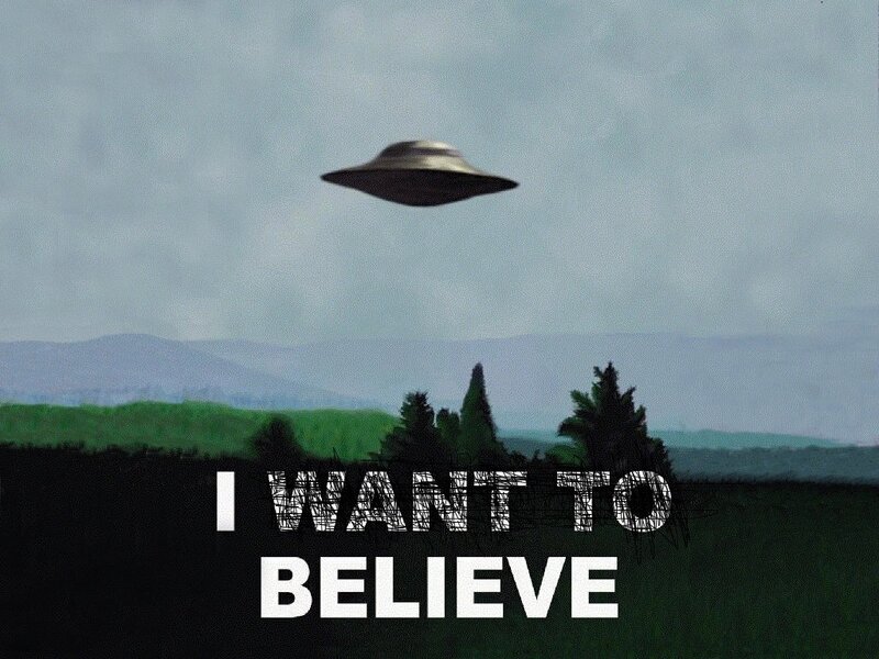 UFO over green hills