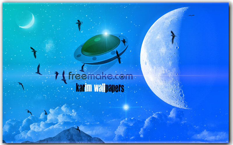 UFO over Moon and Birds