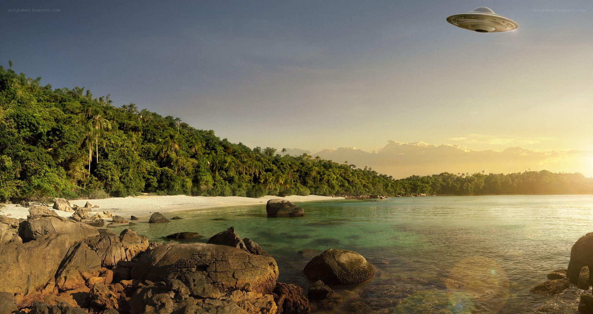 UFO over tropical beach