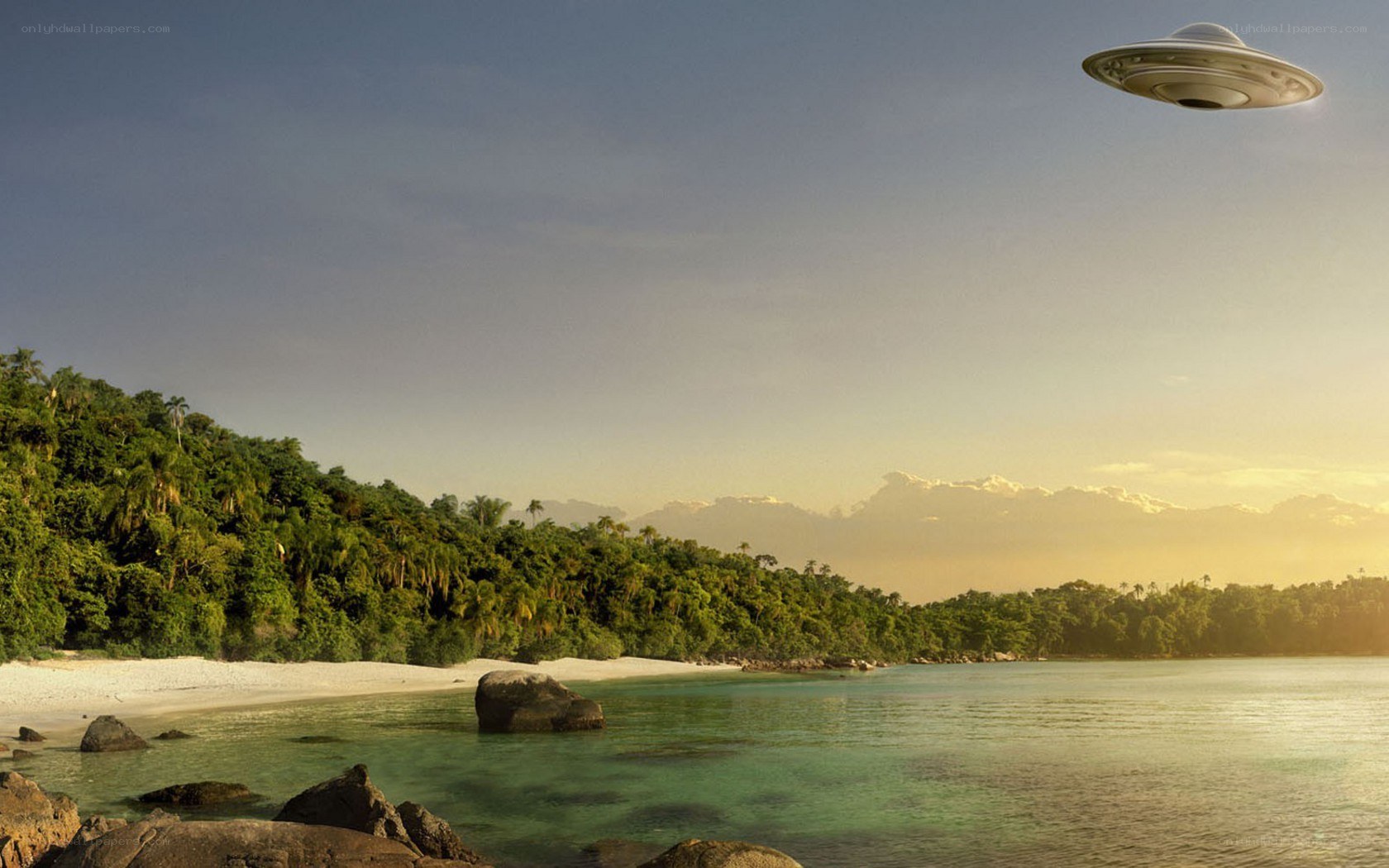 UFO over tropical beach