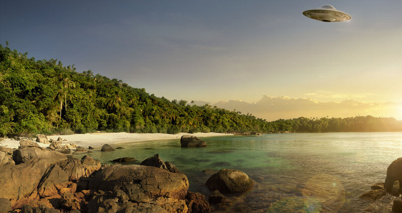 UFO over Tropical Beach — Green