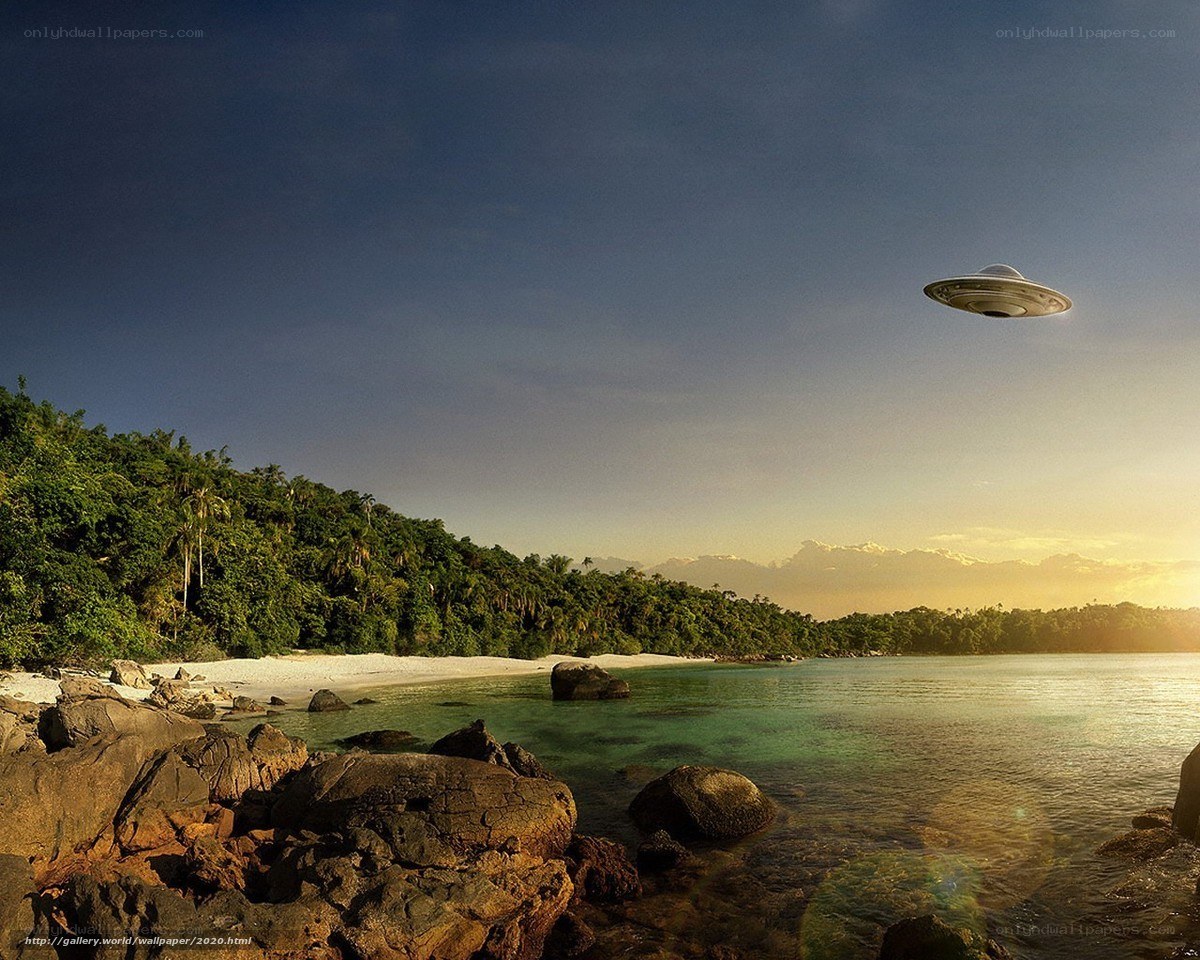 UFO over tropical beach