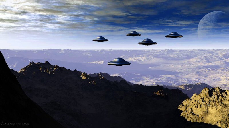 UFOs Flying over Mountains