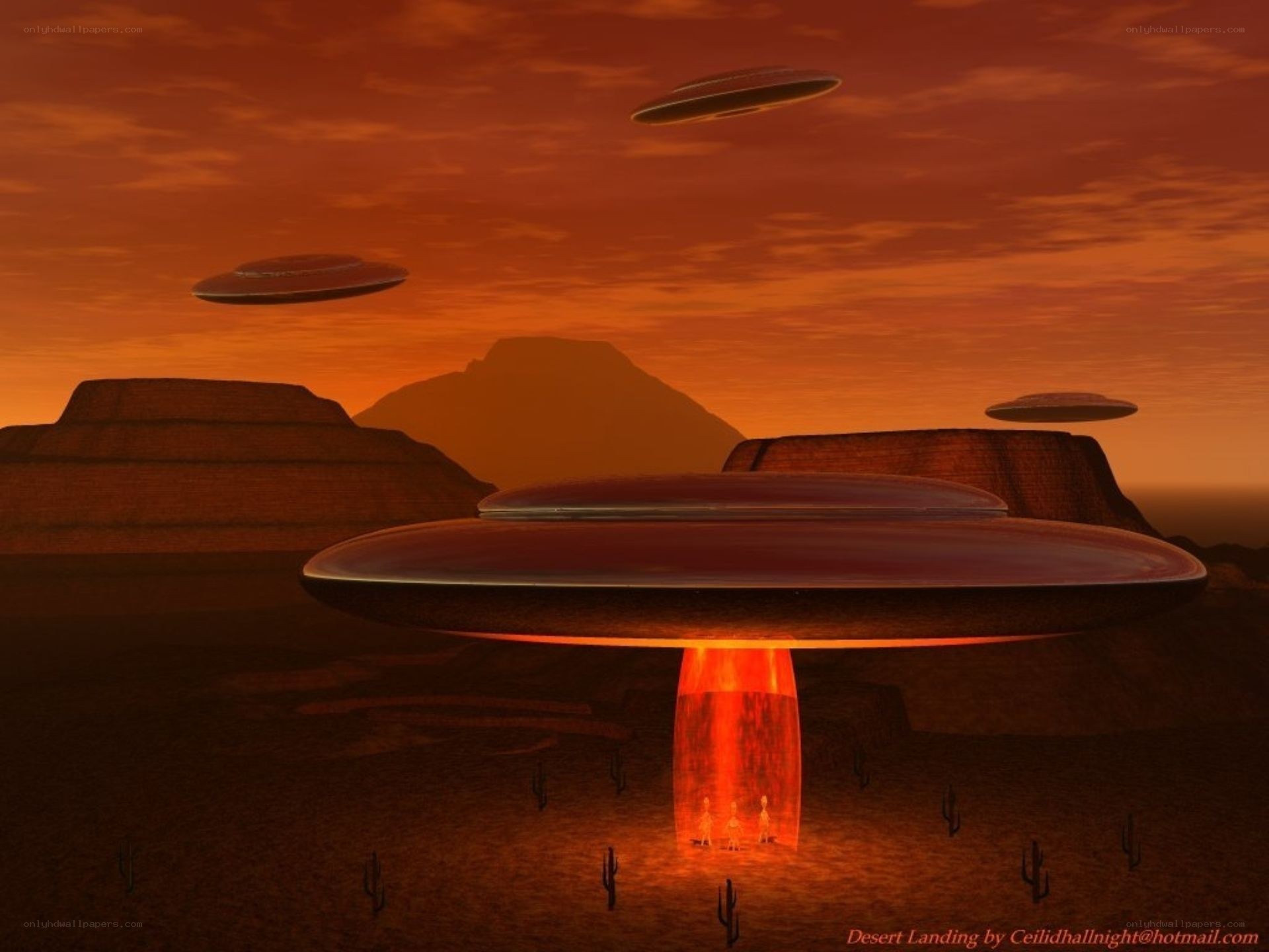 UFOs landing in desert