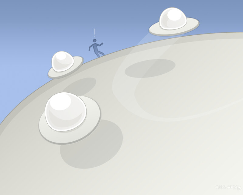 UFOs on a planet surface