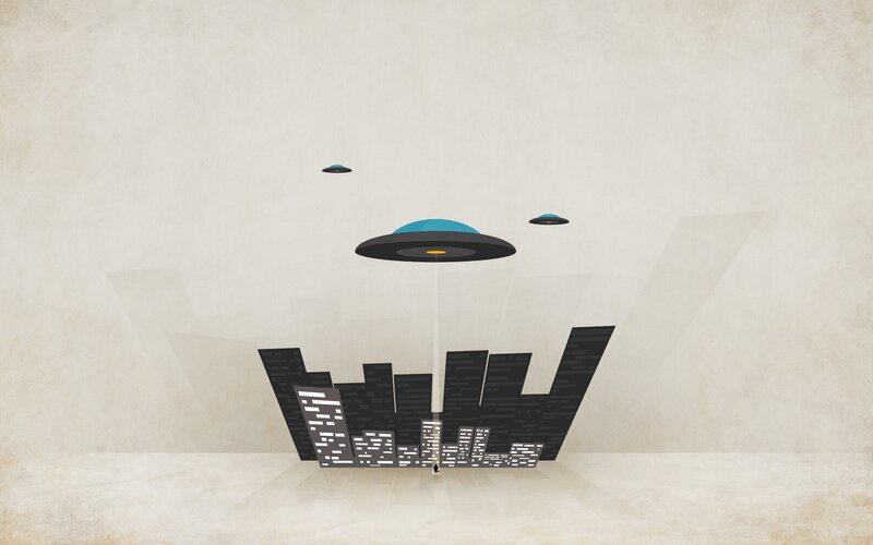 UFOs over a city
