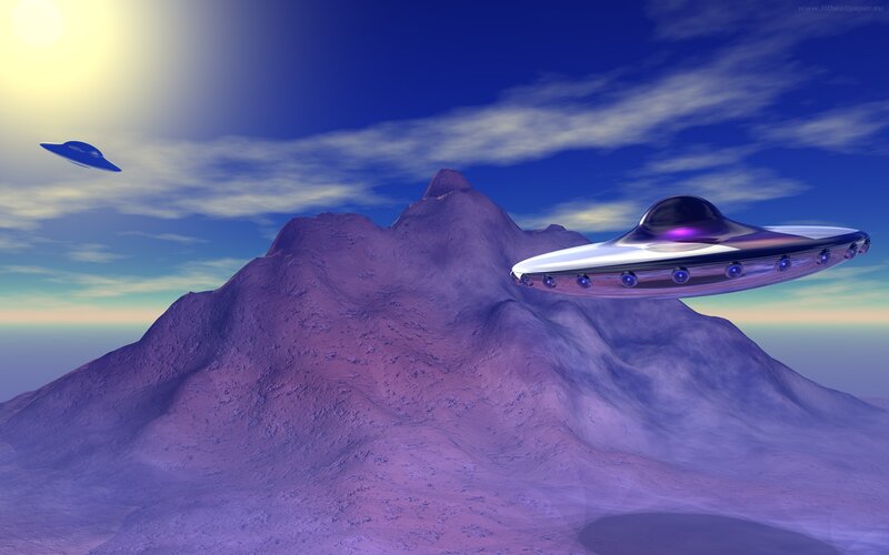 UFOs over alien mountains