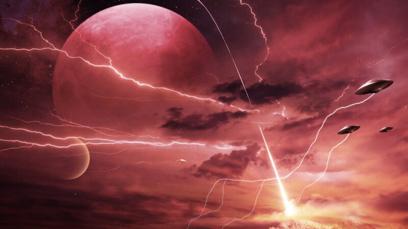 UFOs over Alien Planet — Red