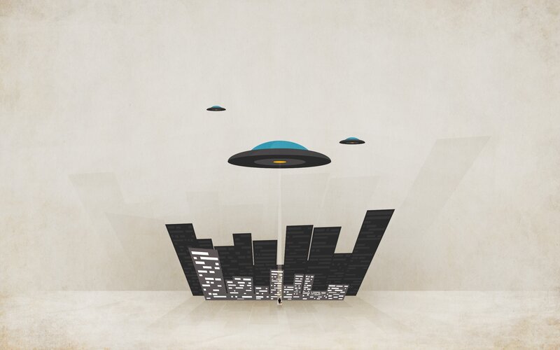 UFOs over City — Black, Dramatic