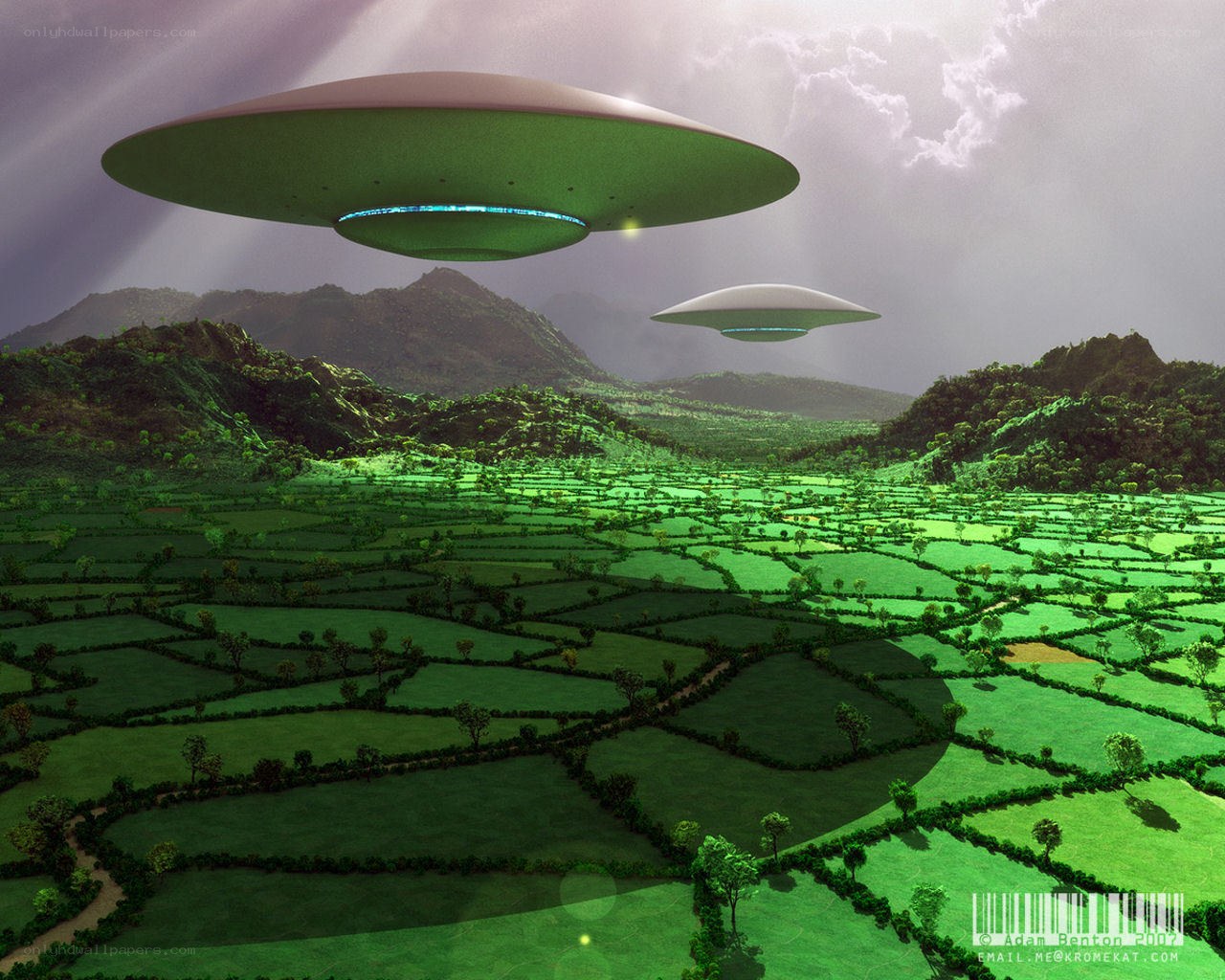 UFOs over green fields