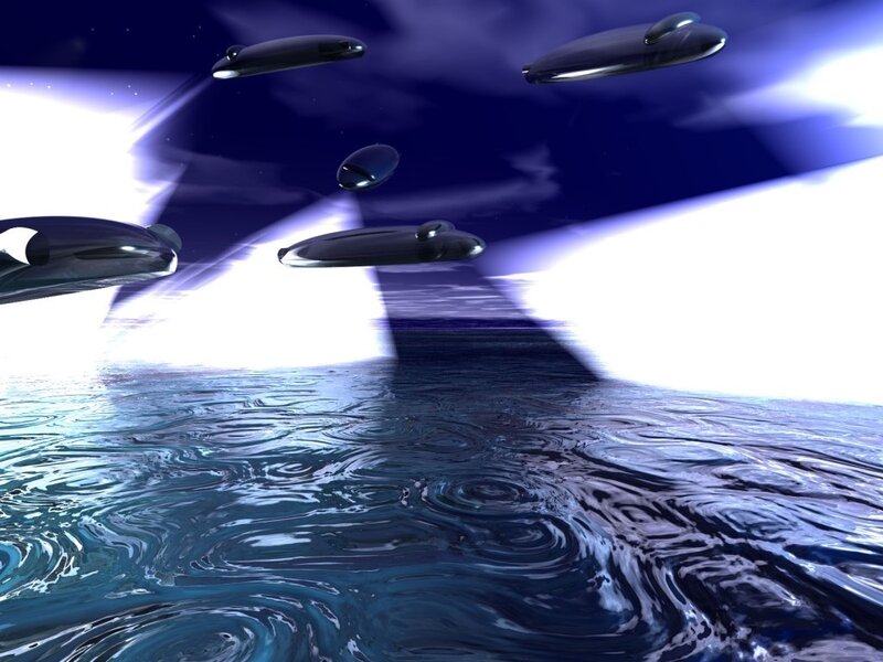 UFOs over the ocean at night