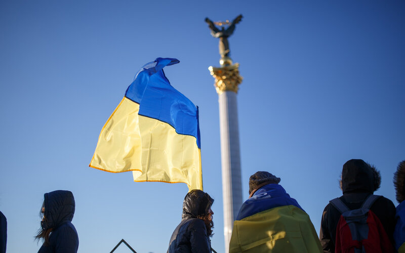 Ukrainian Flag and People