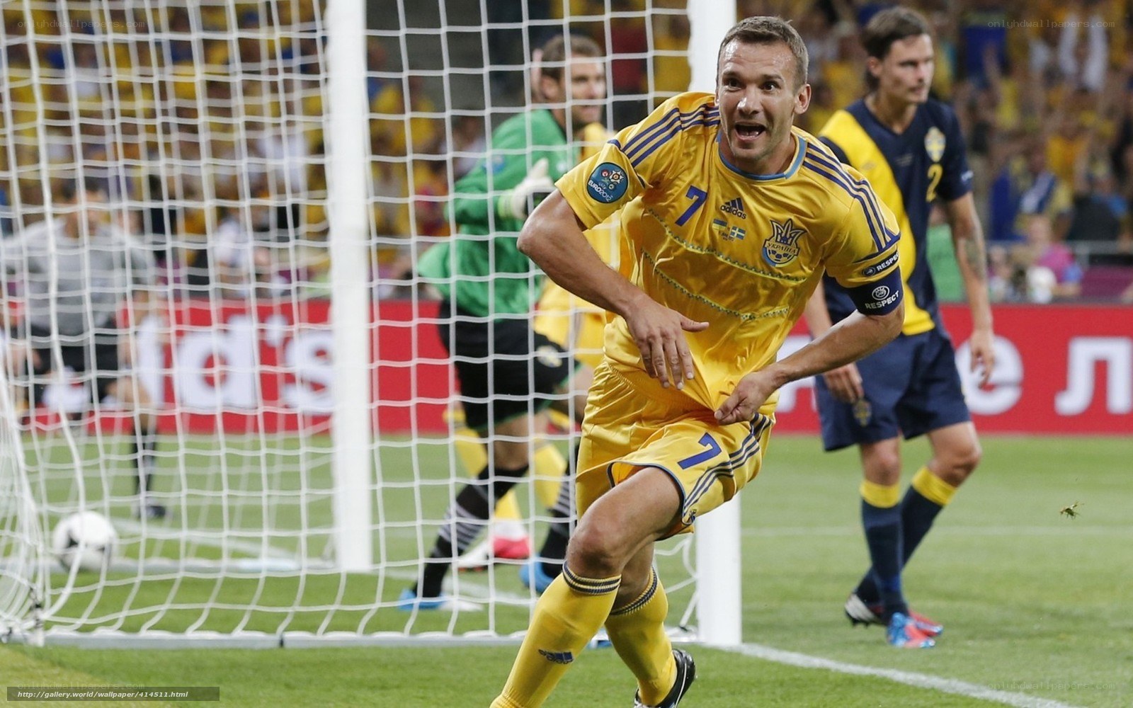 Ukrainian football player celebrating goal